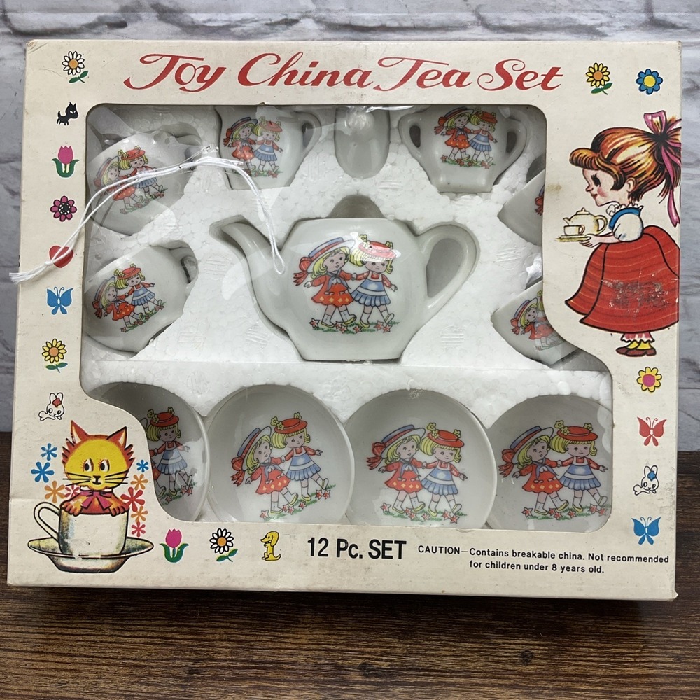 Summco Toy China Tea Set Blonde Twins Holding Hands‎ Unused In Original Package